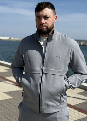 Мужская кофта-куртка из премиального трикотажа серая